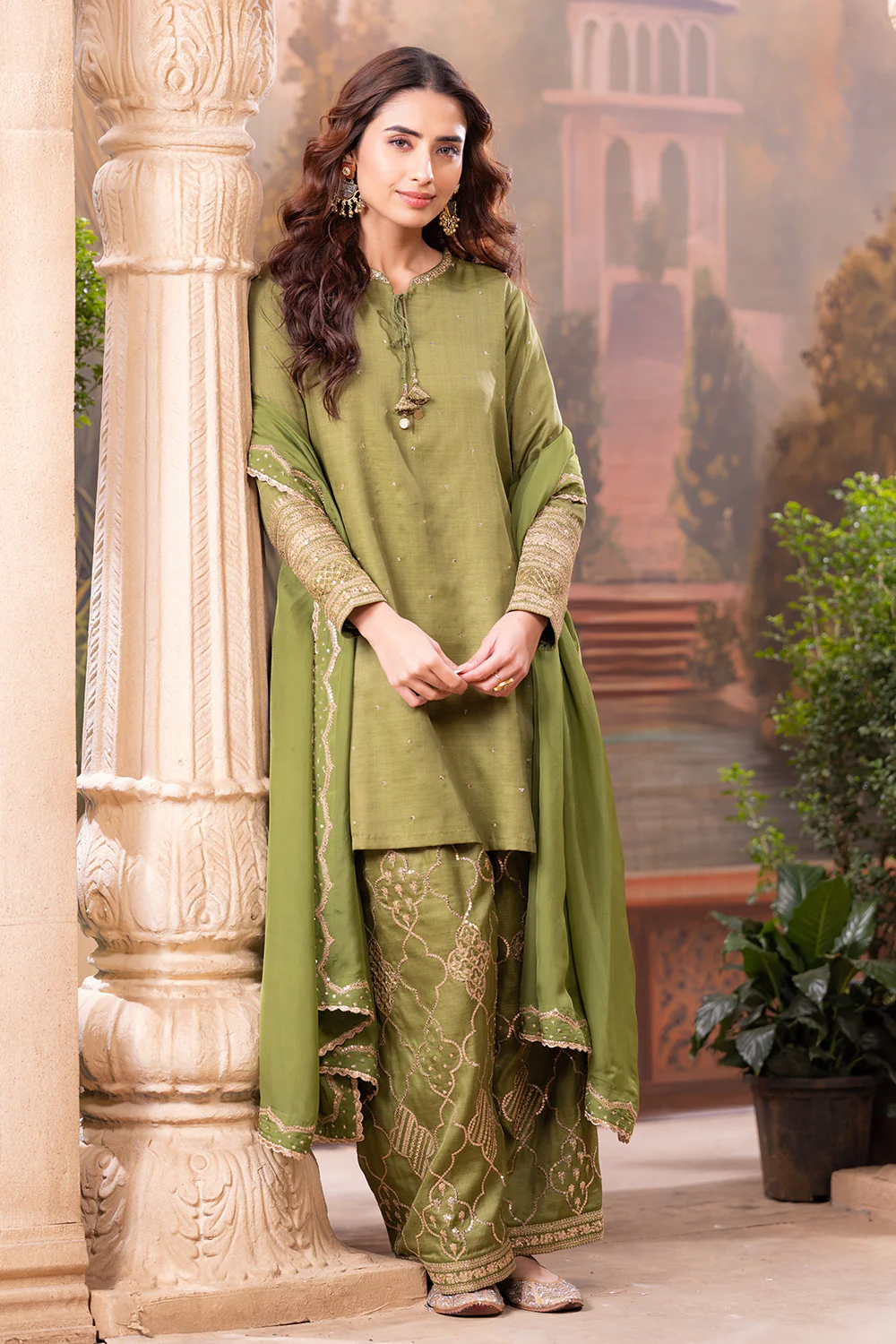 Green Embroidered Suits With Embroidered Pallazo - Image 2
