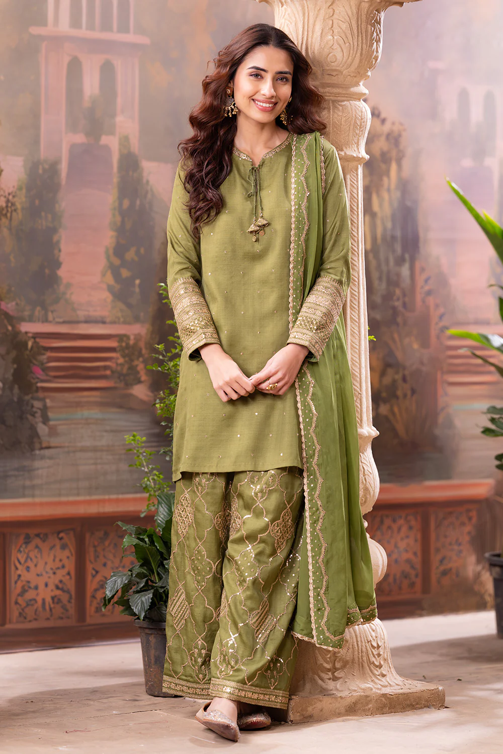 Green Embroidered Suits With Embroidered Pallazo - Image 4