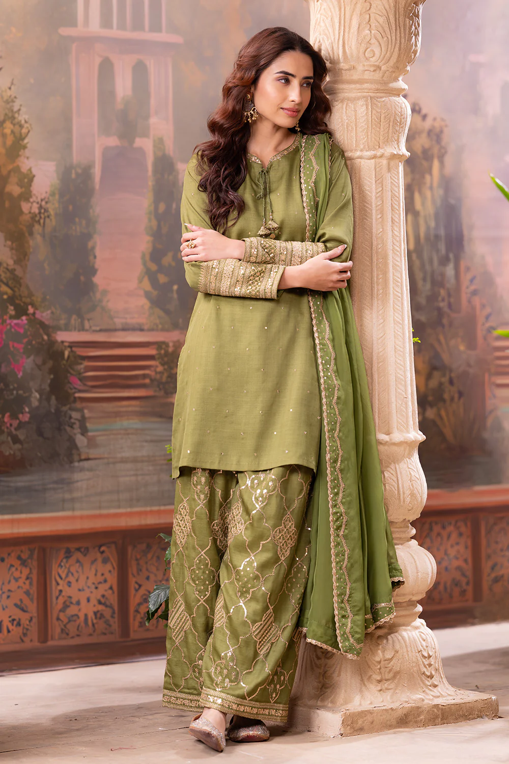Green Embroidered Suits With Embroidered Pallazo - Image 5