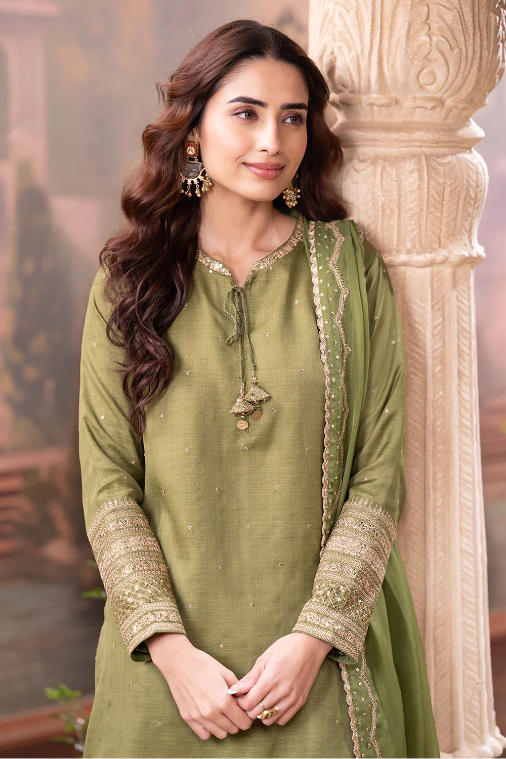 Green Embroidered Suits With Embroidered Pallazo - Image 6