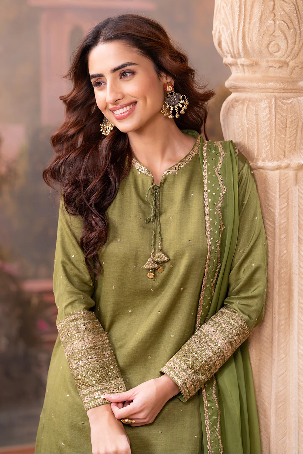 Green Embroidered Suits With Embroidered Pallazo - Image 7