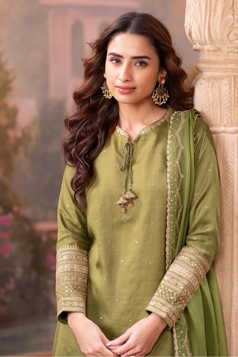 Green Embroidered Suits With Embroidered Pallazo - Image 8