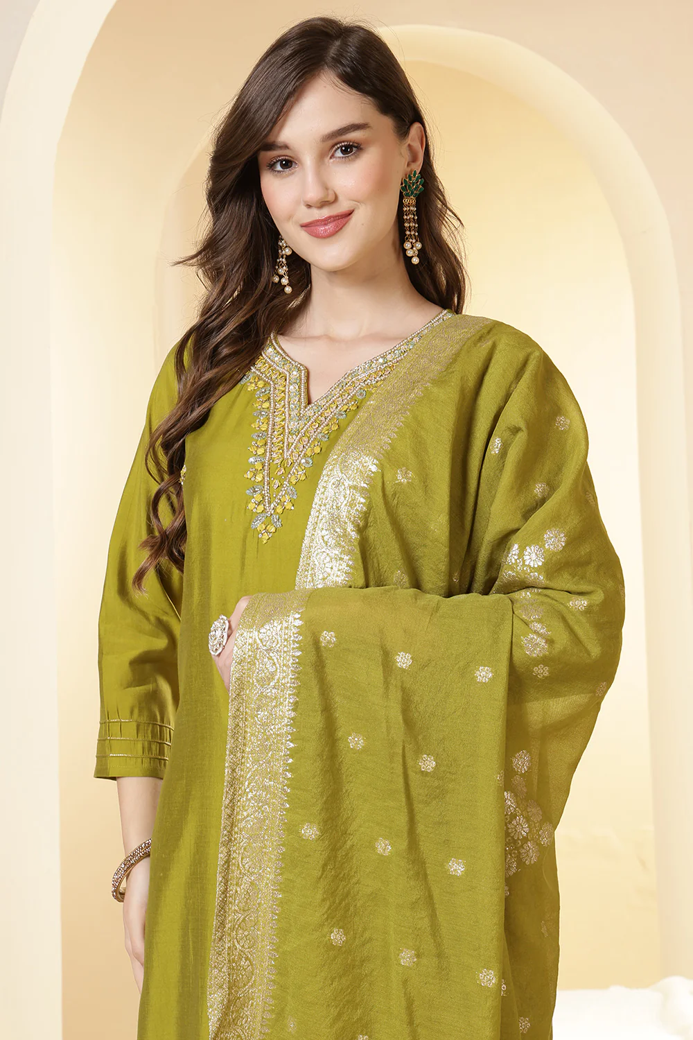 Green Silk Embroidered Suit Set - Image 6