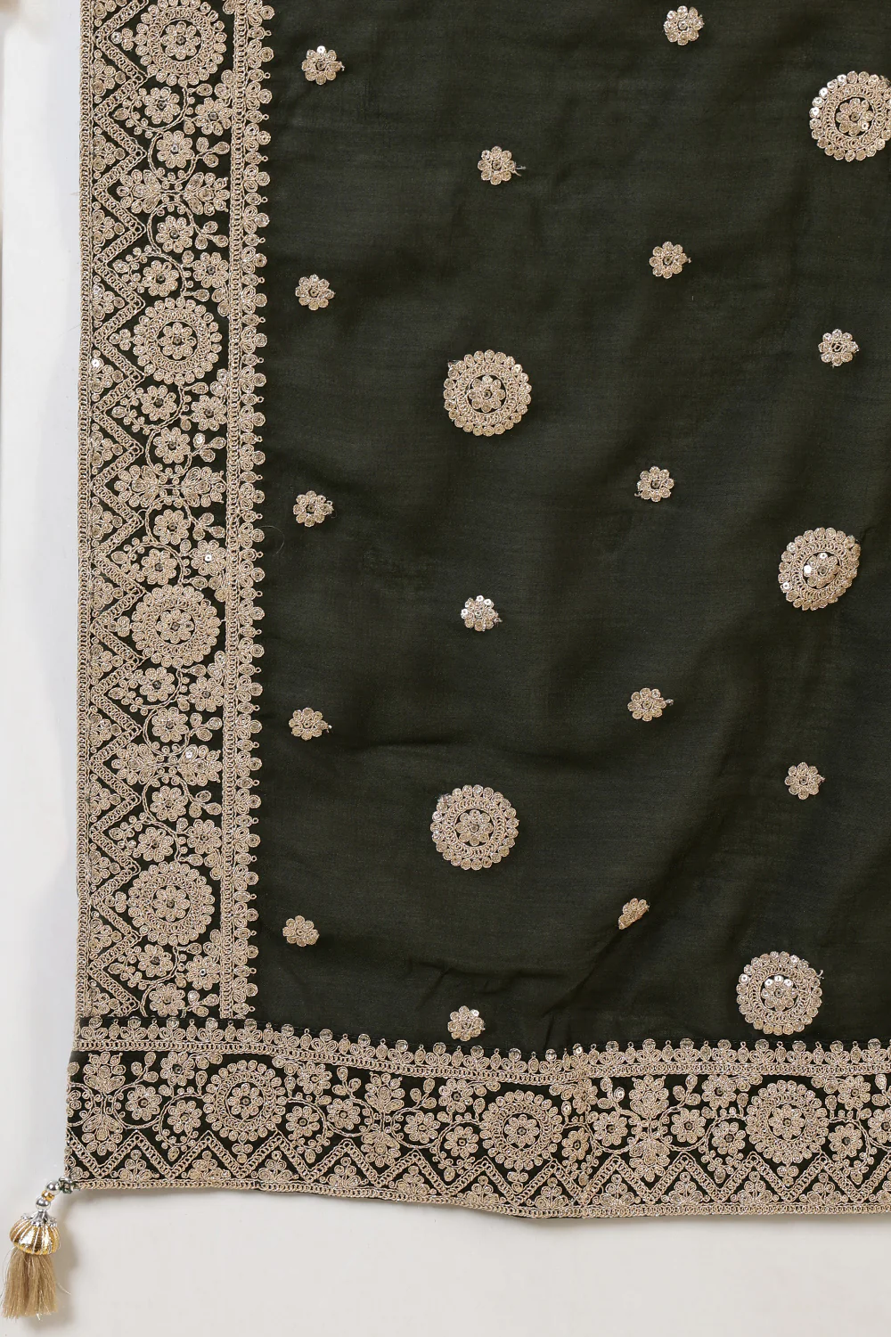 Green Silk Zari Embroidered Suit With Farsi Salwar - Image 8