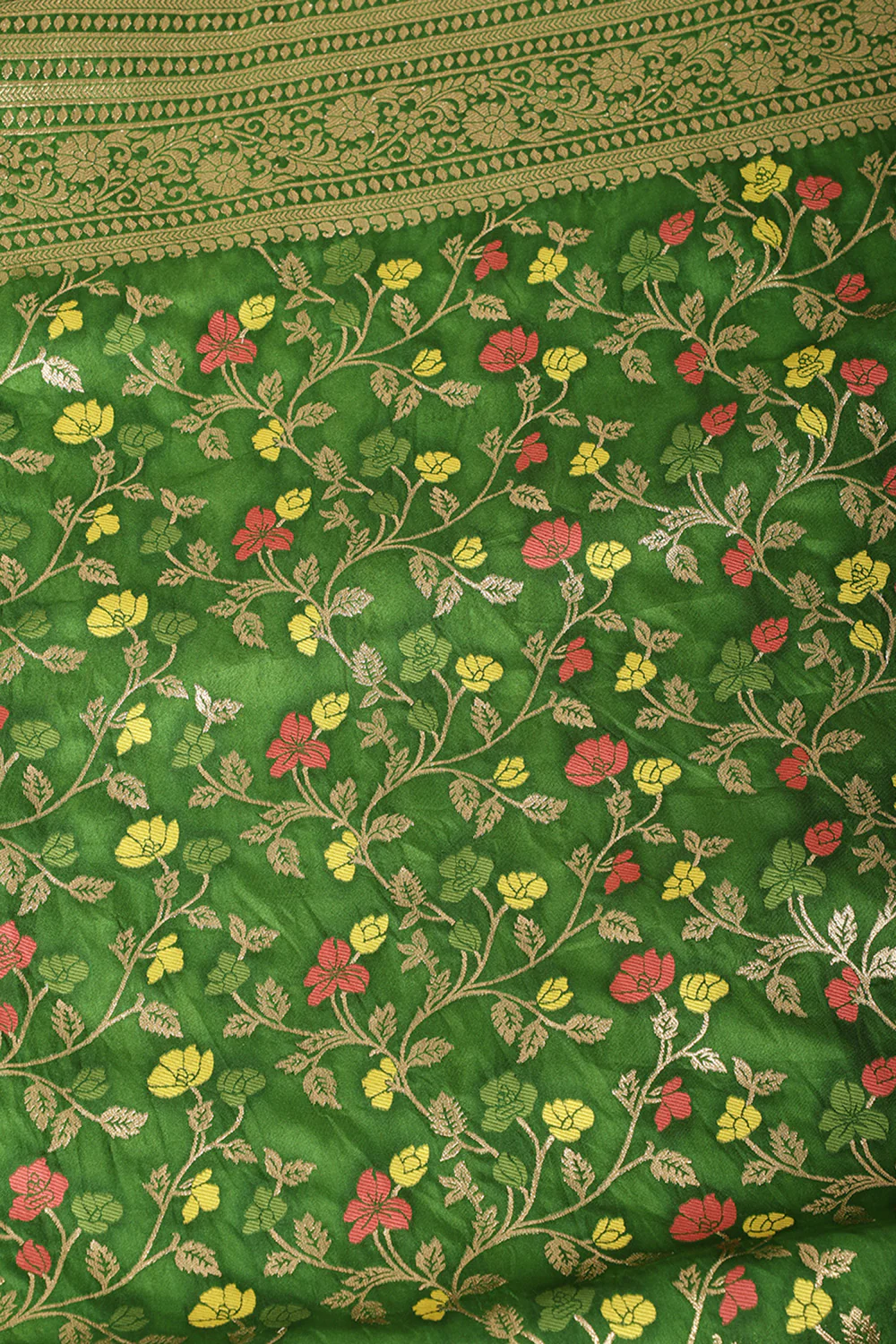 Green Silk Zari & Resham Woven Saree - Image 4