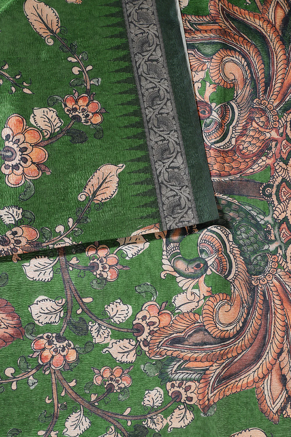 Green Tussar Silk Digital-Inspired Printed Saree - Image 3