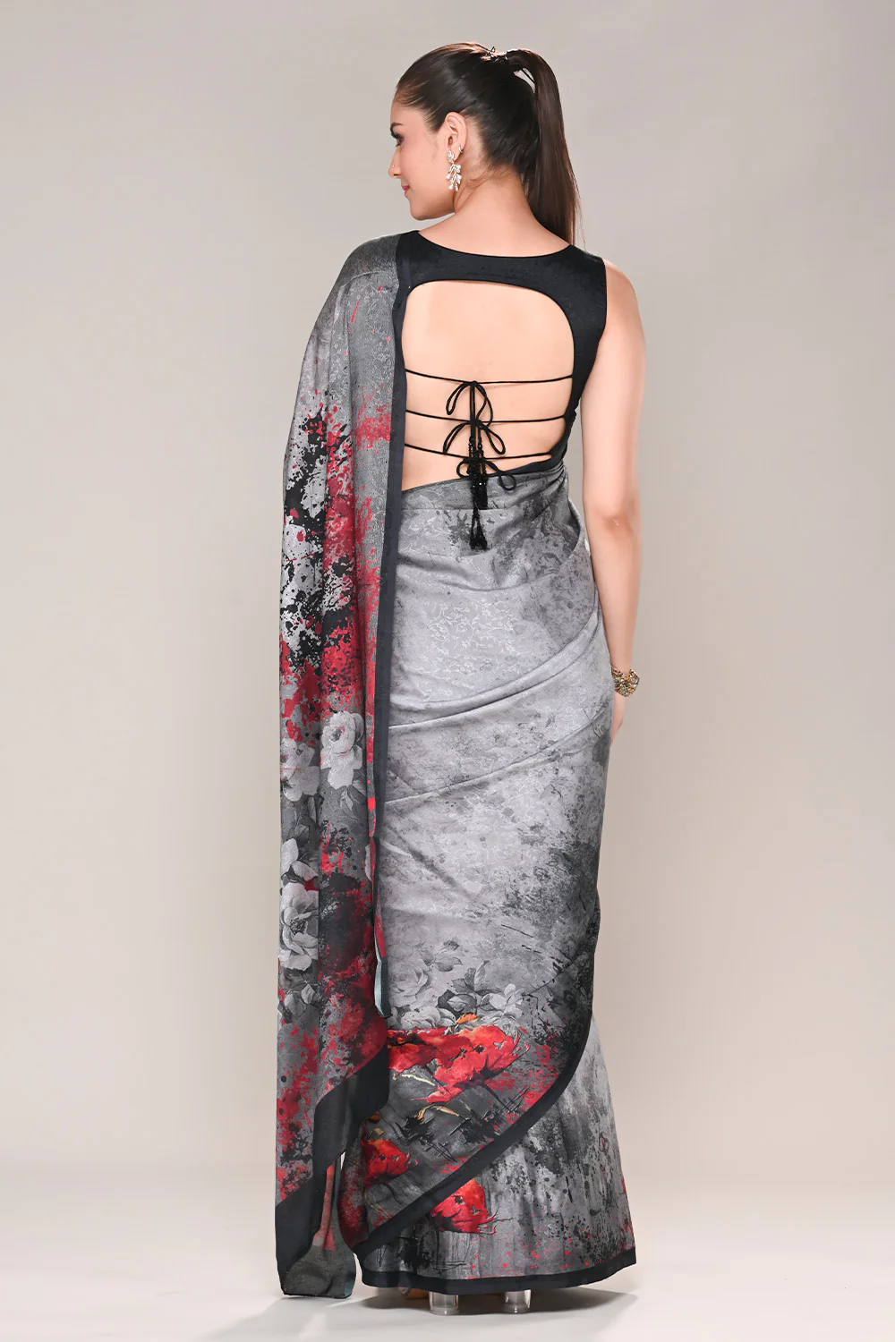 Grey Color Jacquard Silk Printed Saree - Image 3