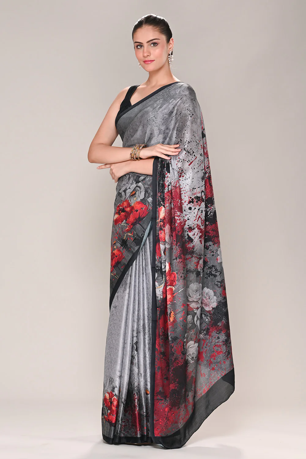 Grey Color Jacquard Silk Printed Saree - Image 4