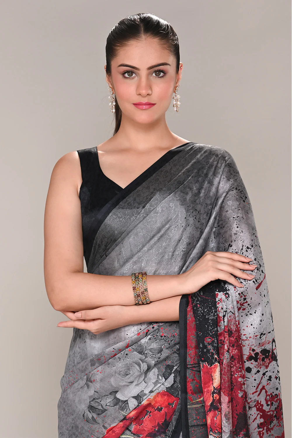 Grey Color Jacquard Silk Printed Saree - Image 6
