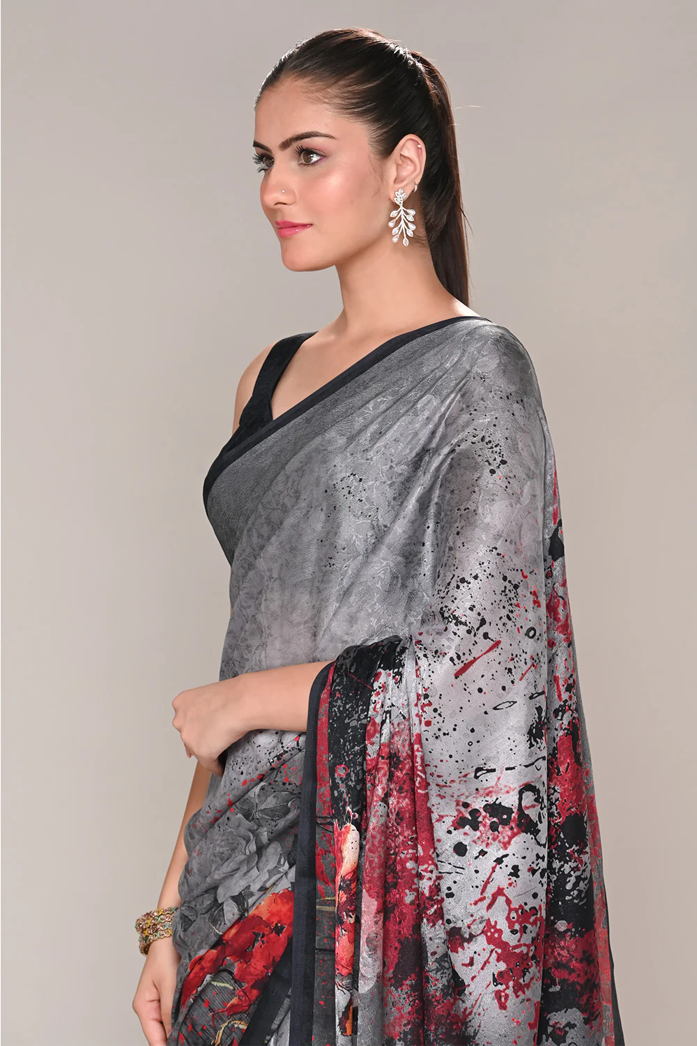 Grey Color Jacquard Silk Printed Saree - Image 7