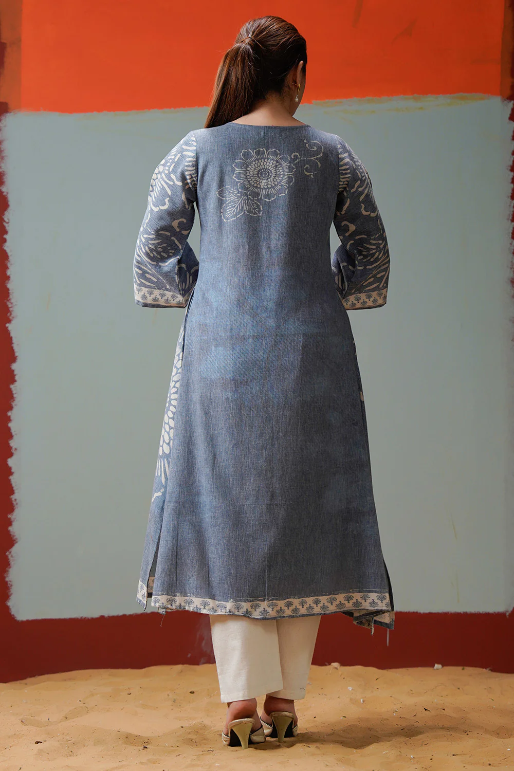 Grey Cotton Floral Printed Suit Set - Image 3