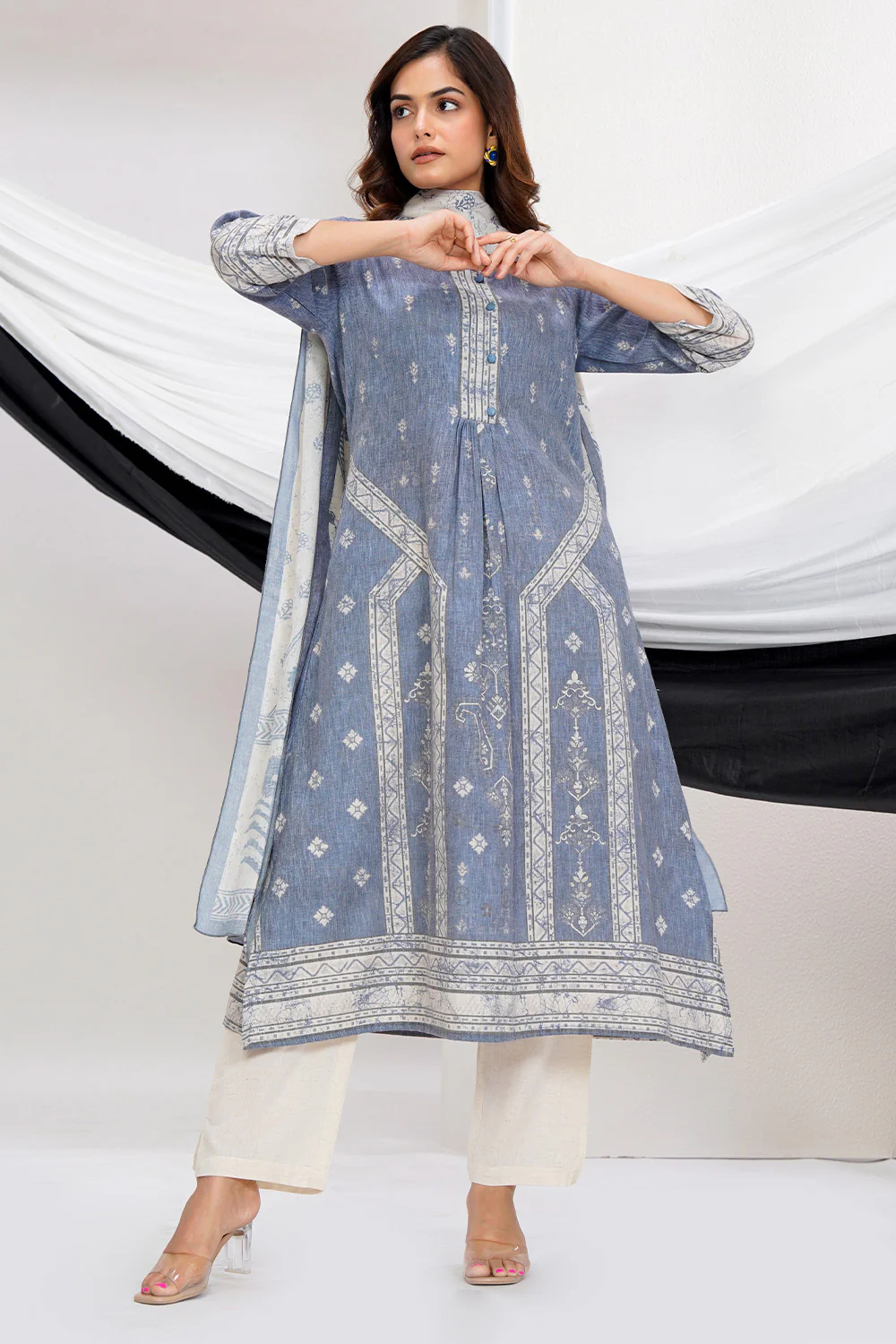 Grey Cotton Printed Suit Set - Image 5
