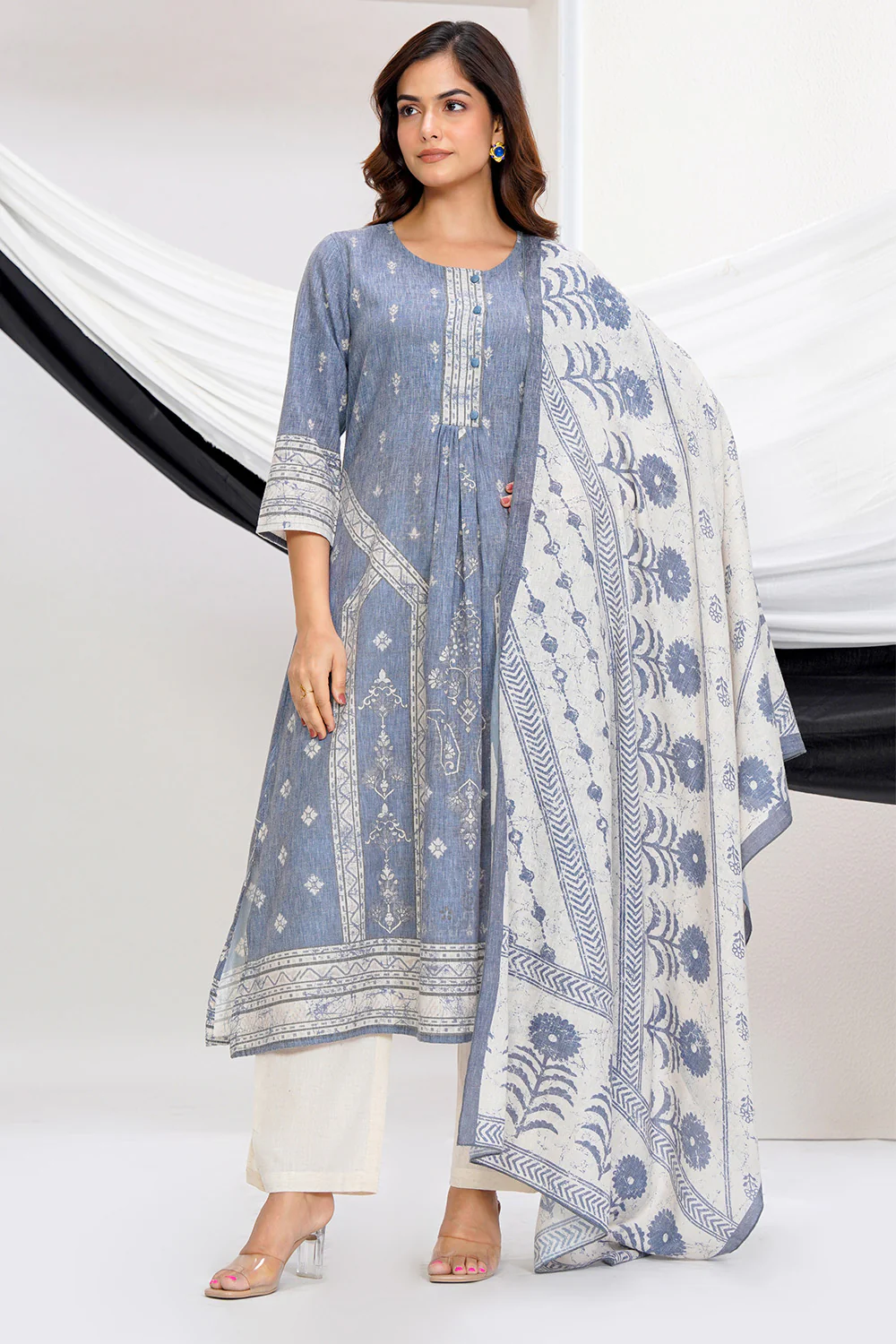 Grey Cotton Printed Suit Set - Image 6