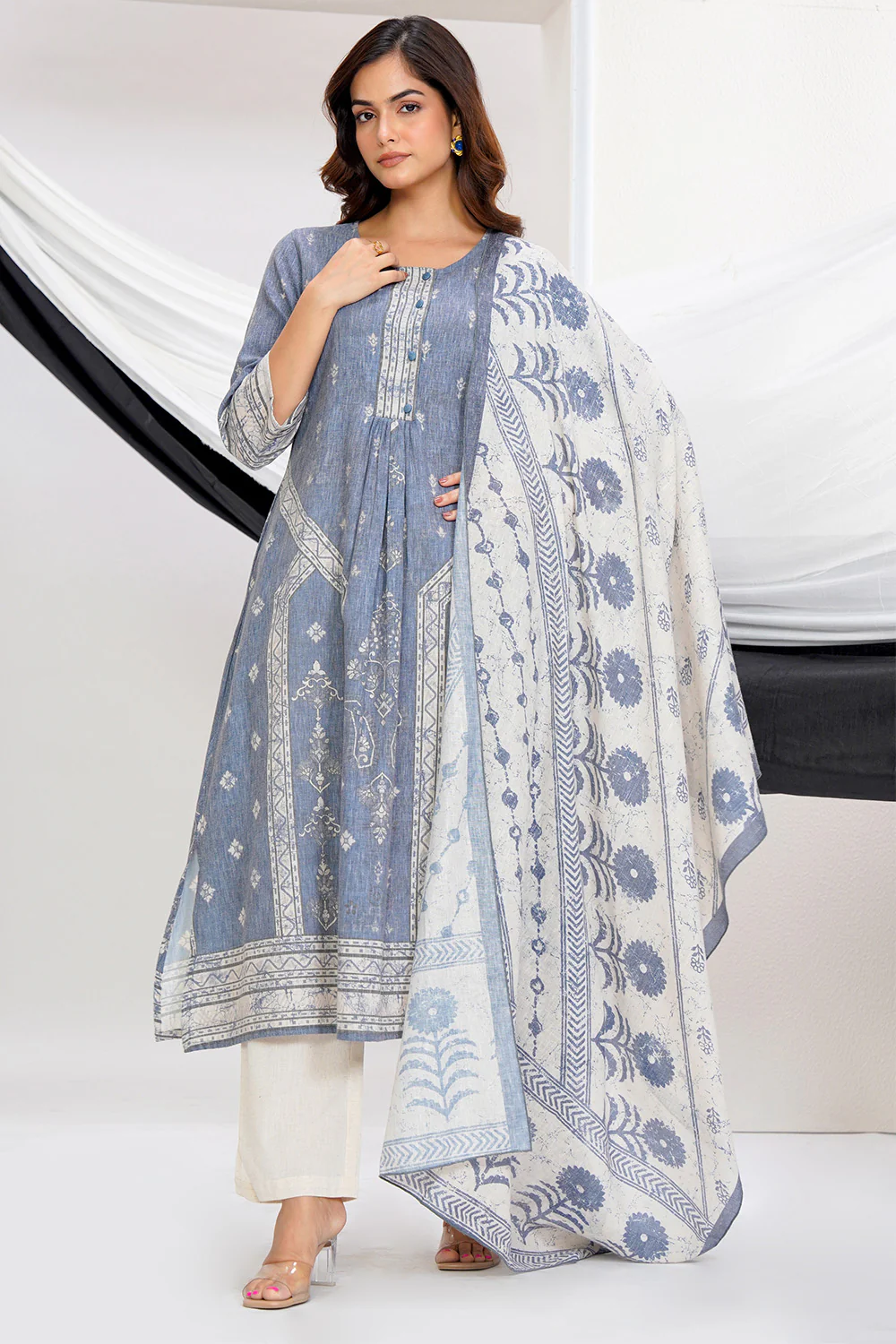 Grey Cotton Printed Suit Set - Image 7