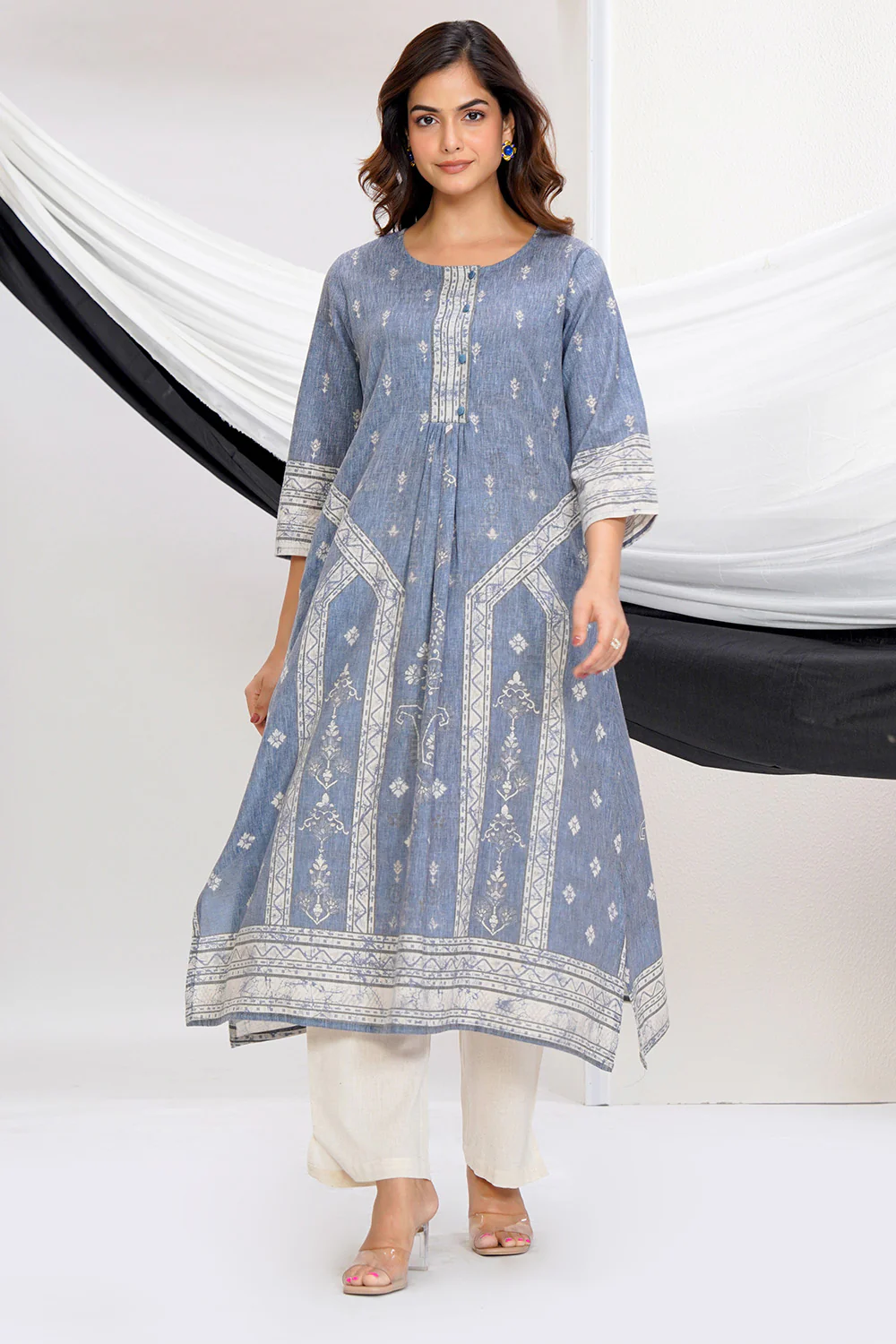 Grey Cotton Printed Suit Set - Image 8
