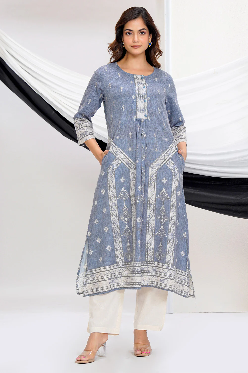 Grey Cotton Printed Suit Set - Image 9