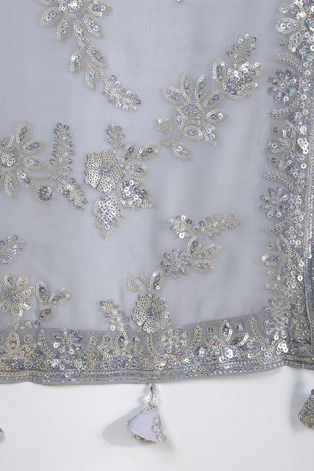 Grey Georgette Sequins Embroidered Saree - Image 9