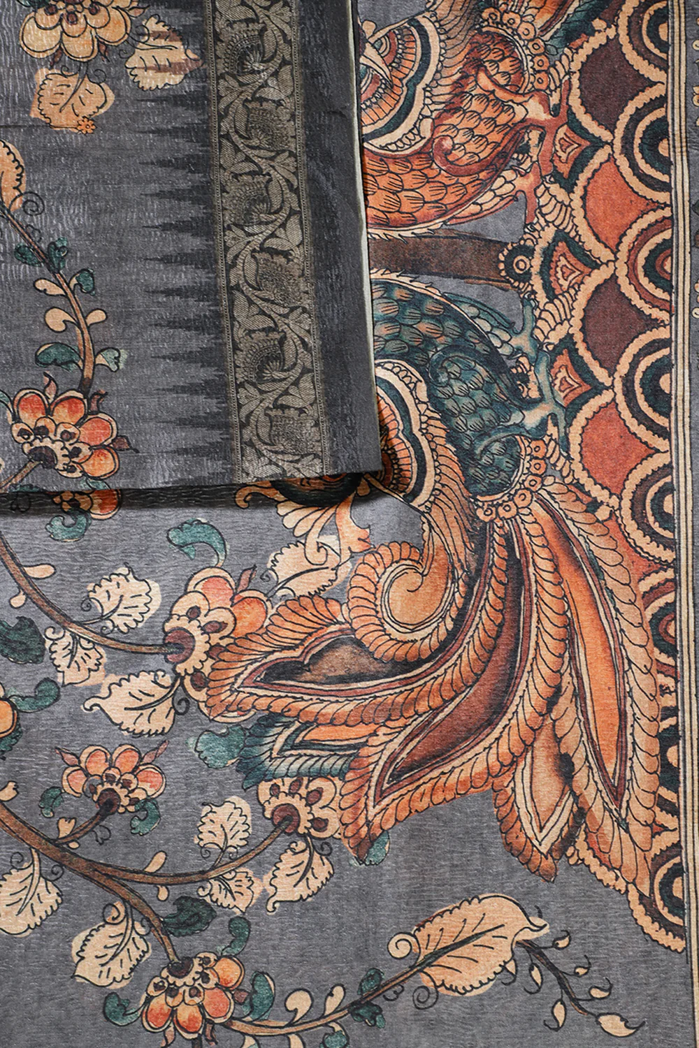 Grey Tussar Silk Digital-Inspired Printed Saree - Image 2