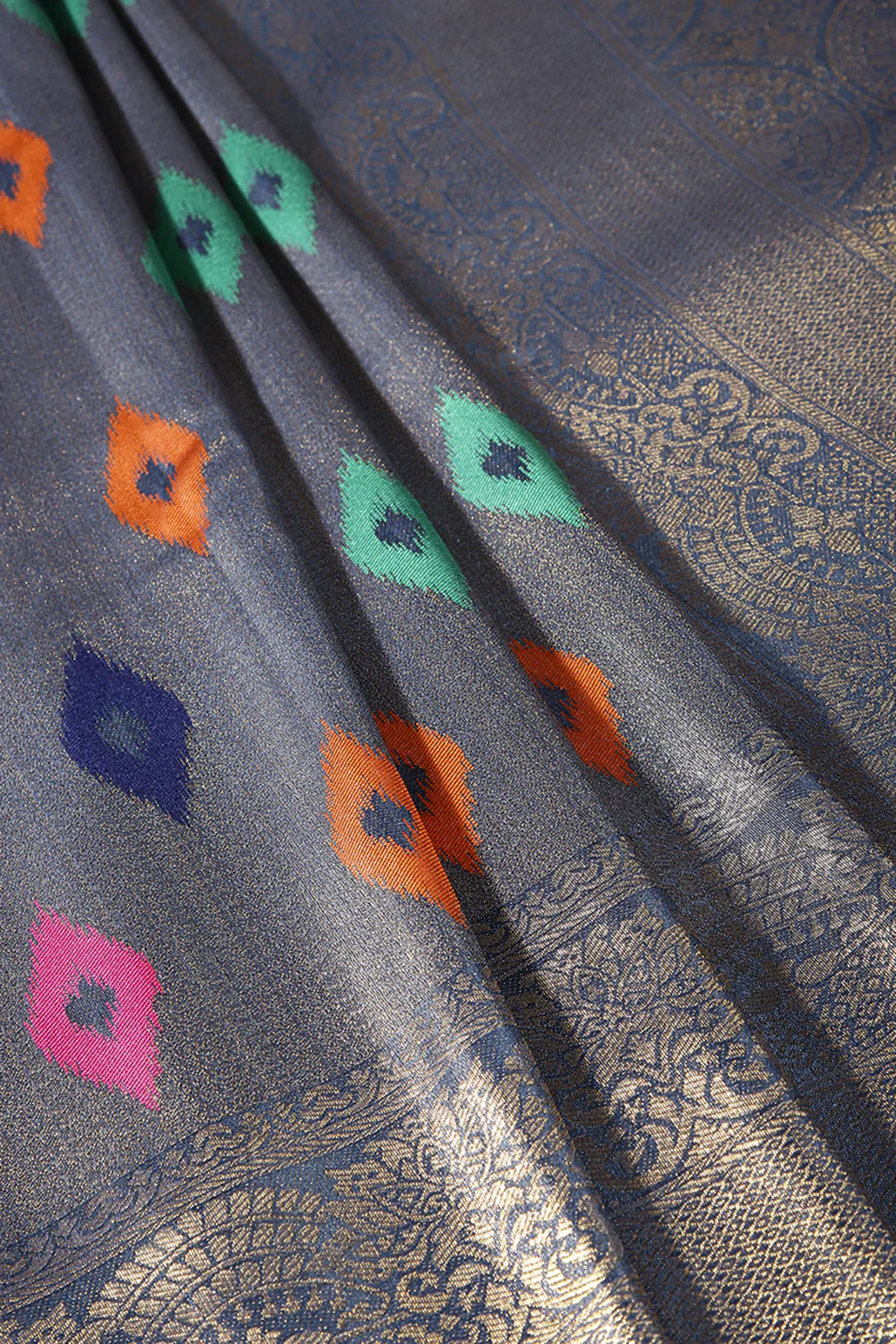 Greyish Blue Color Silk Resham and Zari Woven Saree - Image 3