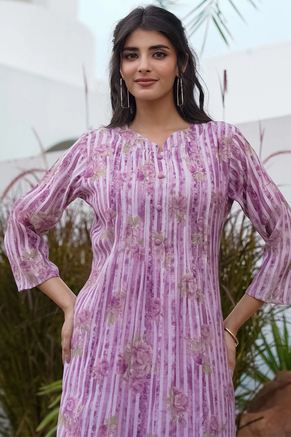 Lavender Floral Printed Muslin Kurta Set - Image 2