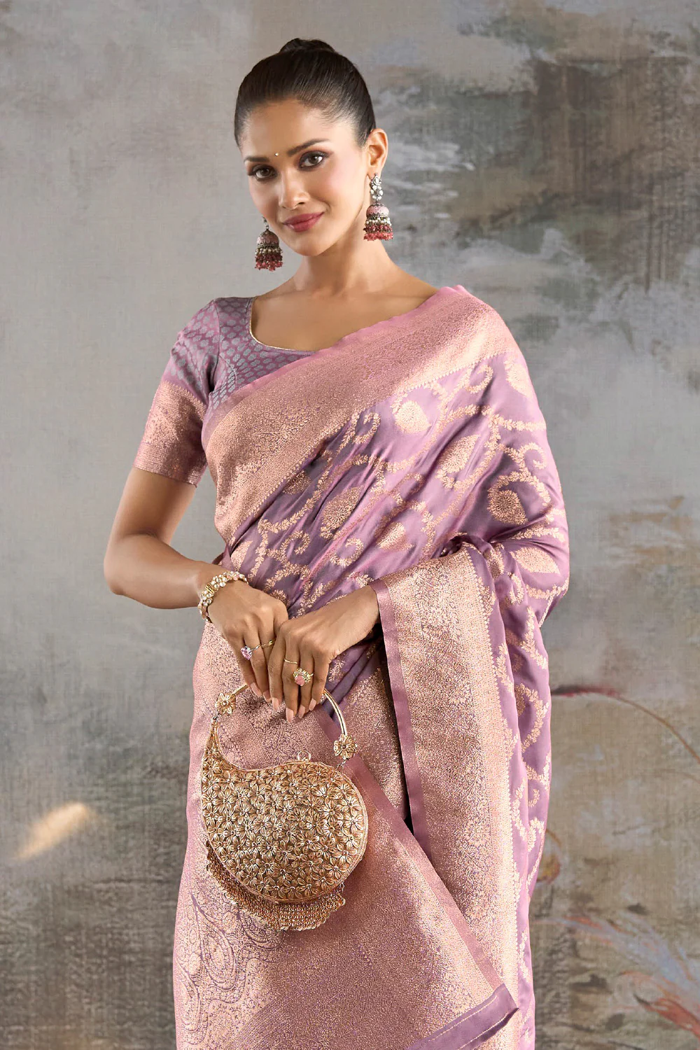 Lavender Silk Banarasi Woven Saree - Image 2