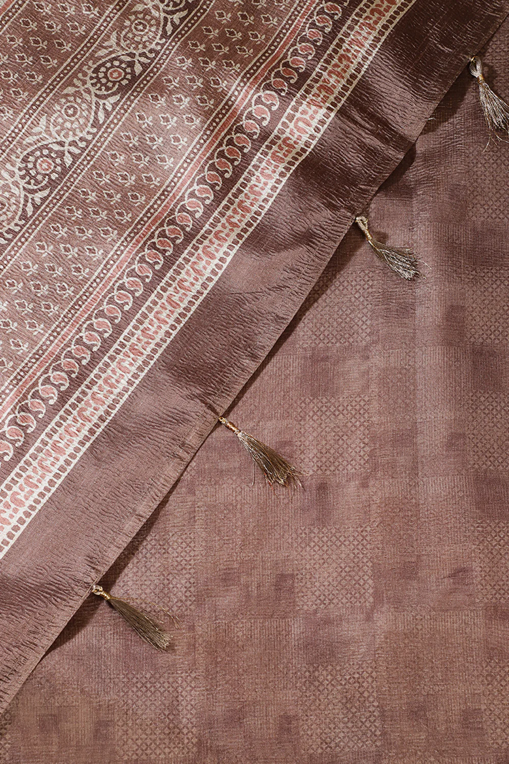 Light Brown Floral Printed Tussar Silk Saree - Image 4