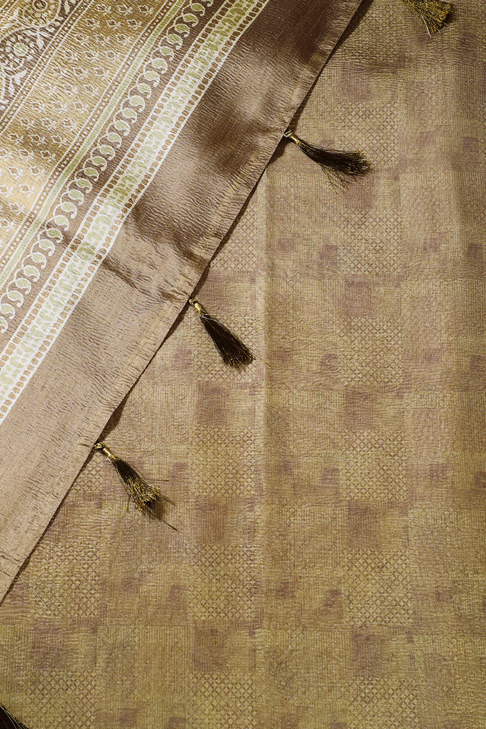 Light Brown Printed Tussar Silk Saree - Image 4