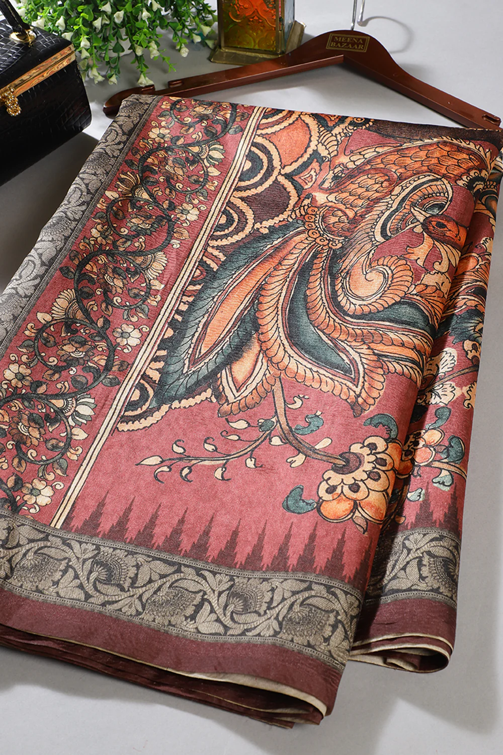 Light Maroon Tussar Silk Digital-Inspired Printed Saree