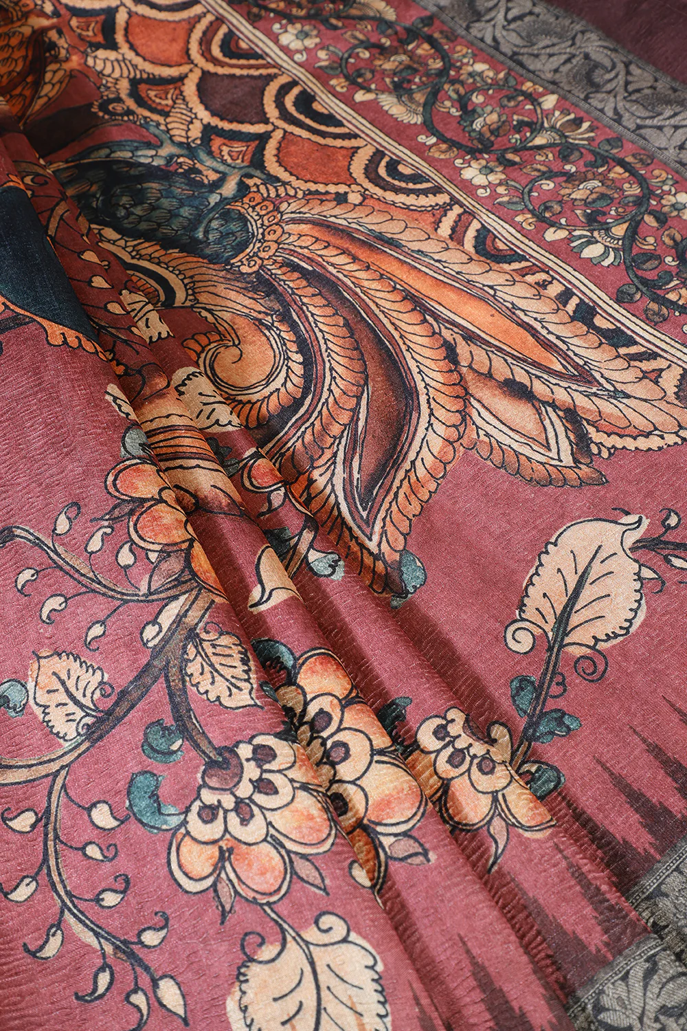 Light Maroon Tussar Silk Digital-Inspired Printed Saree - Image 2