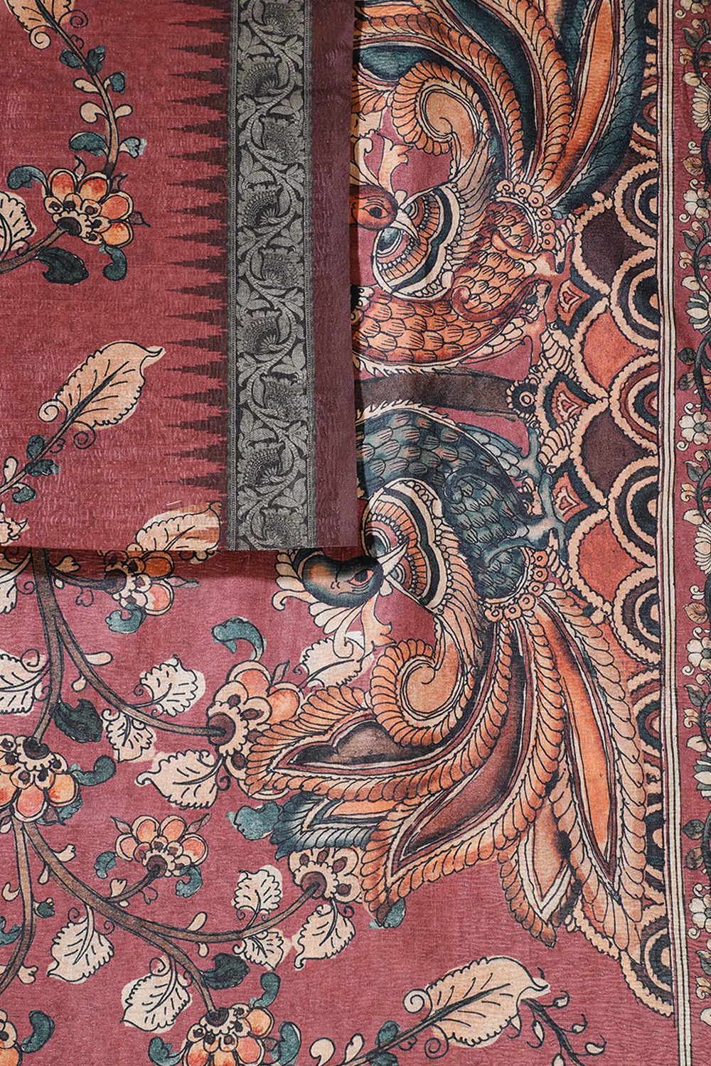 Light Maroon Tussar Silk Digital-Inspired Printed Saree - Image 3