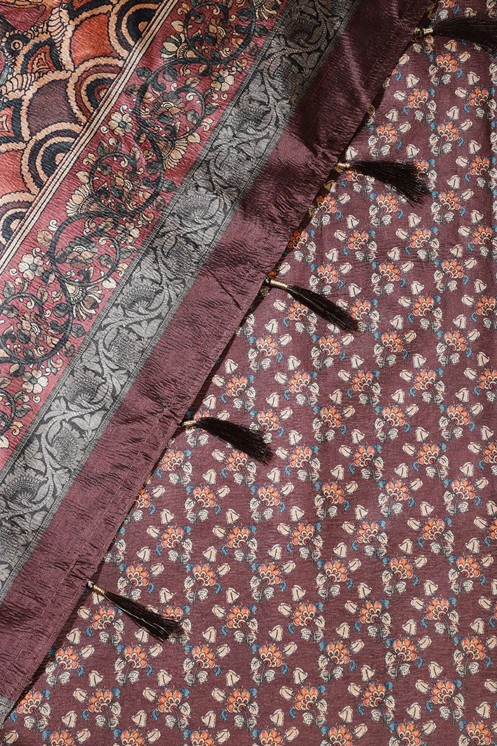 Light Maroon Tussar Silk Digital-Inspired Printed Saree - Image 4