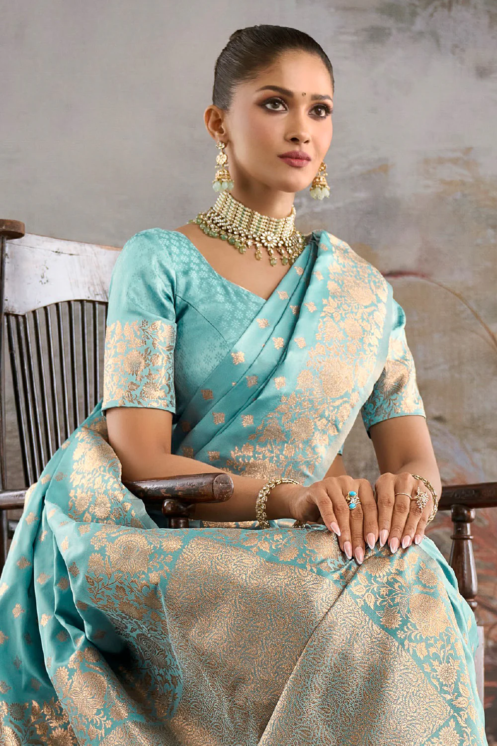 Light Turquoise Soft Silk Zari Woven Saree - Image 2
