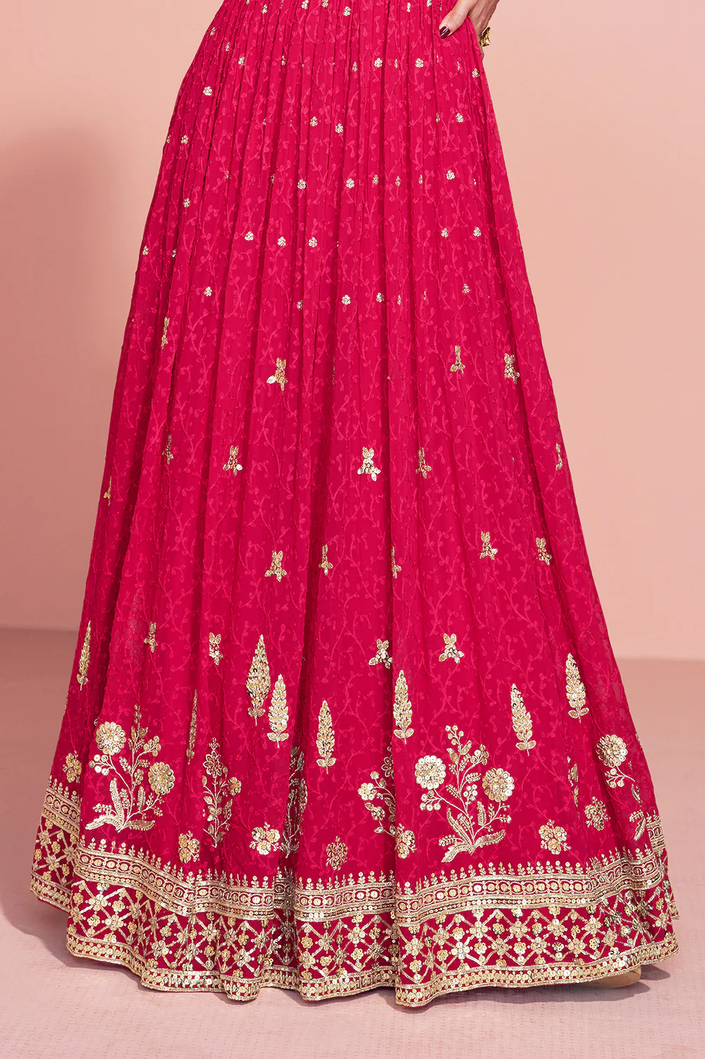 Magenta Georgette Resham, Zari and Sequins Embroidered Alia Cut Anarkali Gown - Image 5