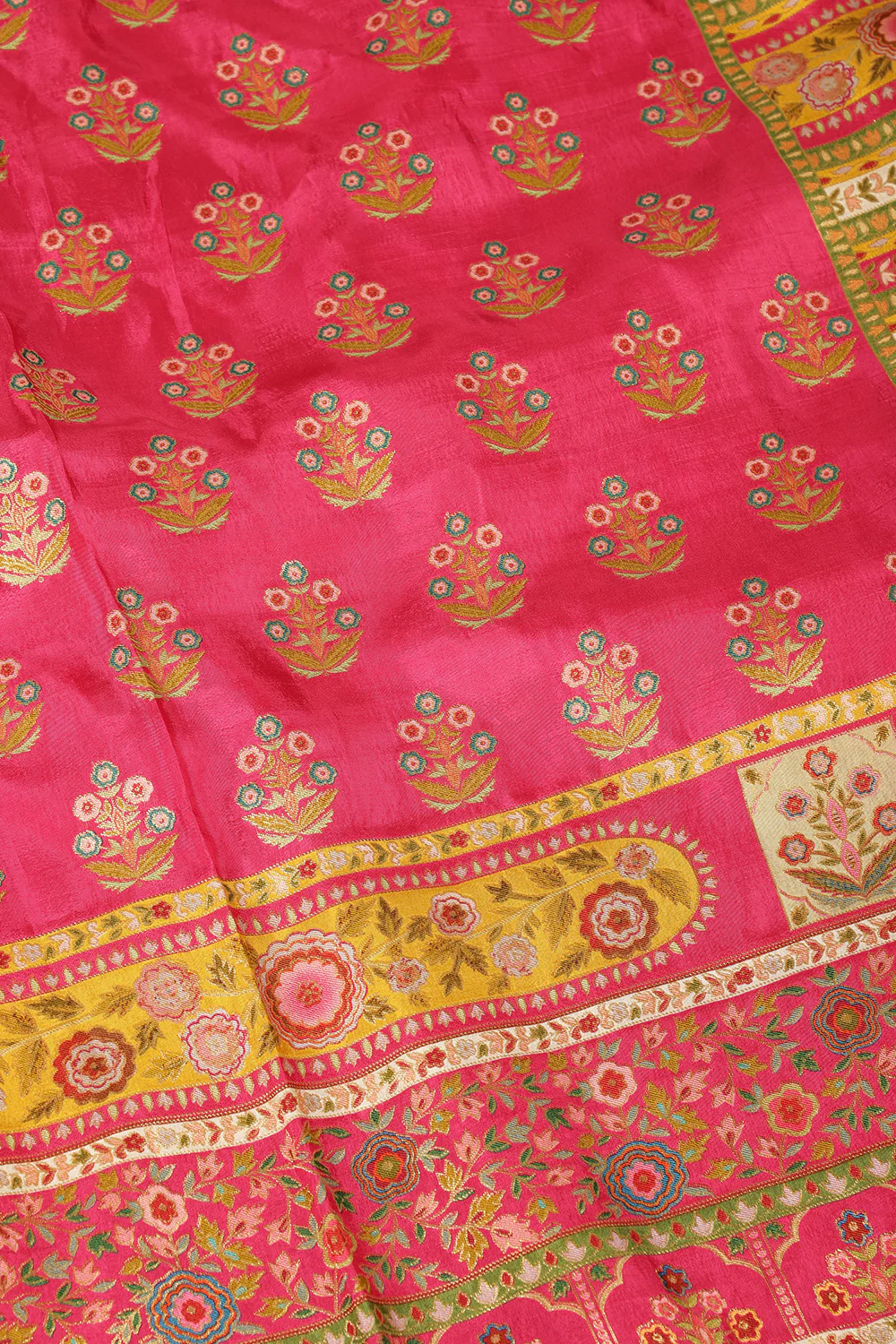 Magenta Pink Banarsi Position Woven Silk Saree - Image 4
