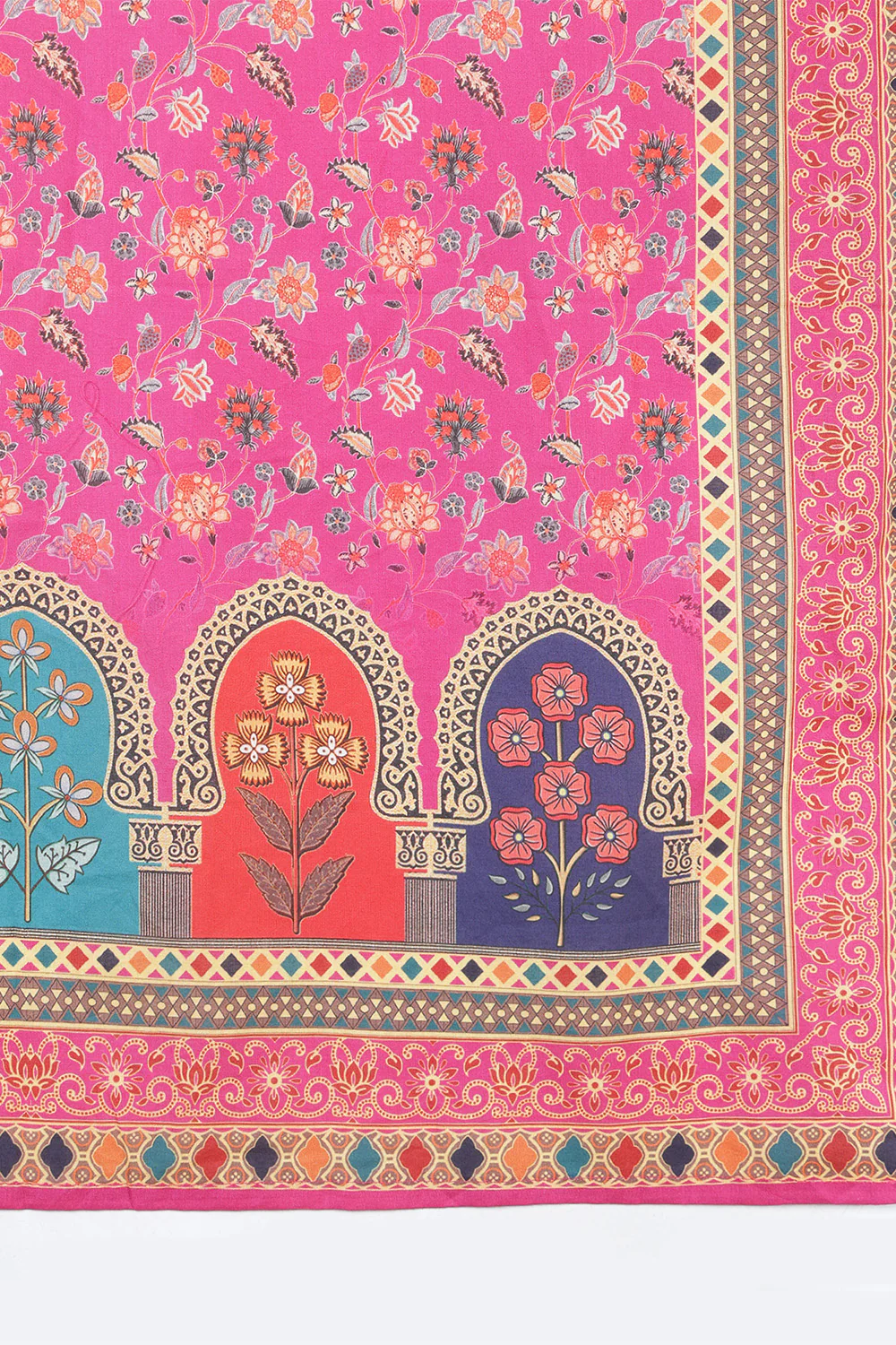 Magenta Pink & Beige Cotton Floral Printed Suit - Image 6