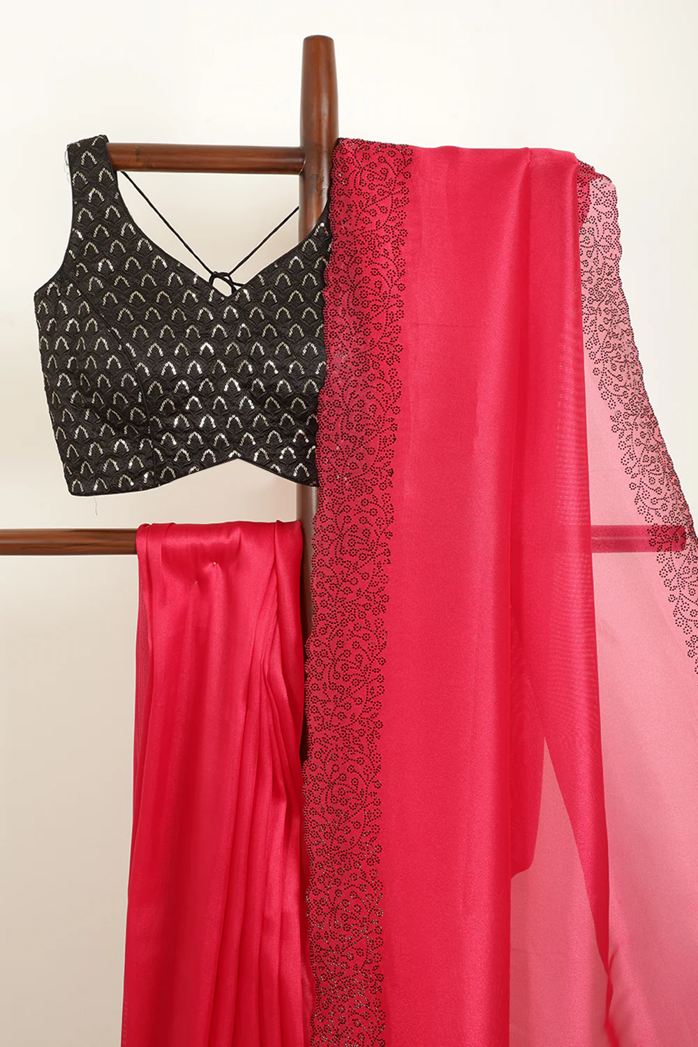 Magenta Pink Color Tissue Silk Saree with Swarovski Border - Image 3