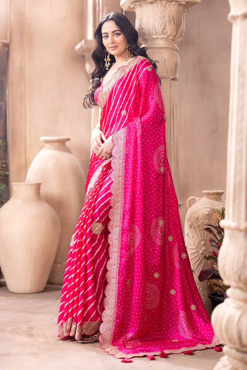 Magenta Pink Gajji Silk Embroidered and Printed Saree - Image 2