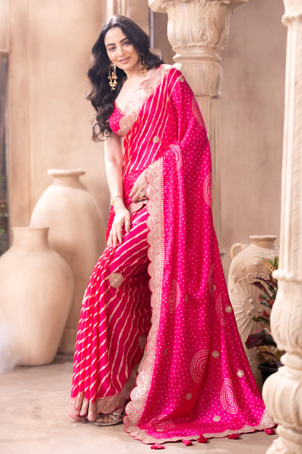 Magenta Pink Gajji Silk Embroidered and Printed Saree - Image 3
