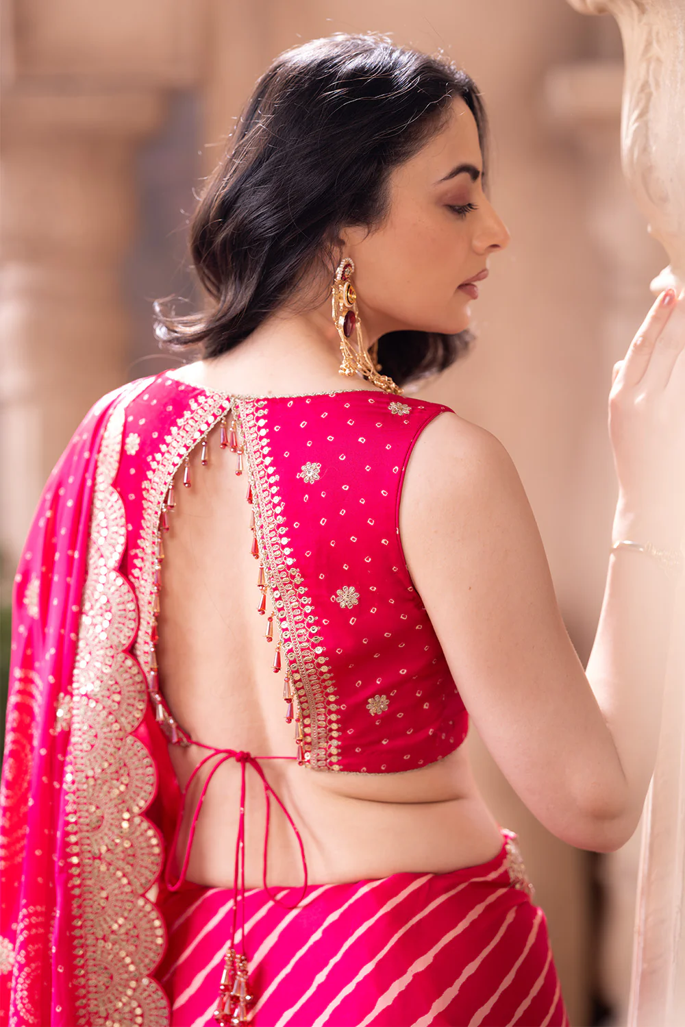 Magenta Pink Gajji Silk Embroidered and Printed Saree - Image 4