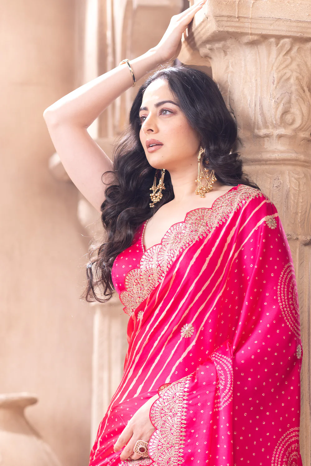 Magenta Pink Gajji Silk Embroidered and Printed Saree - Image 5
