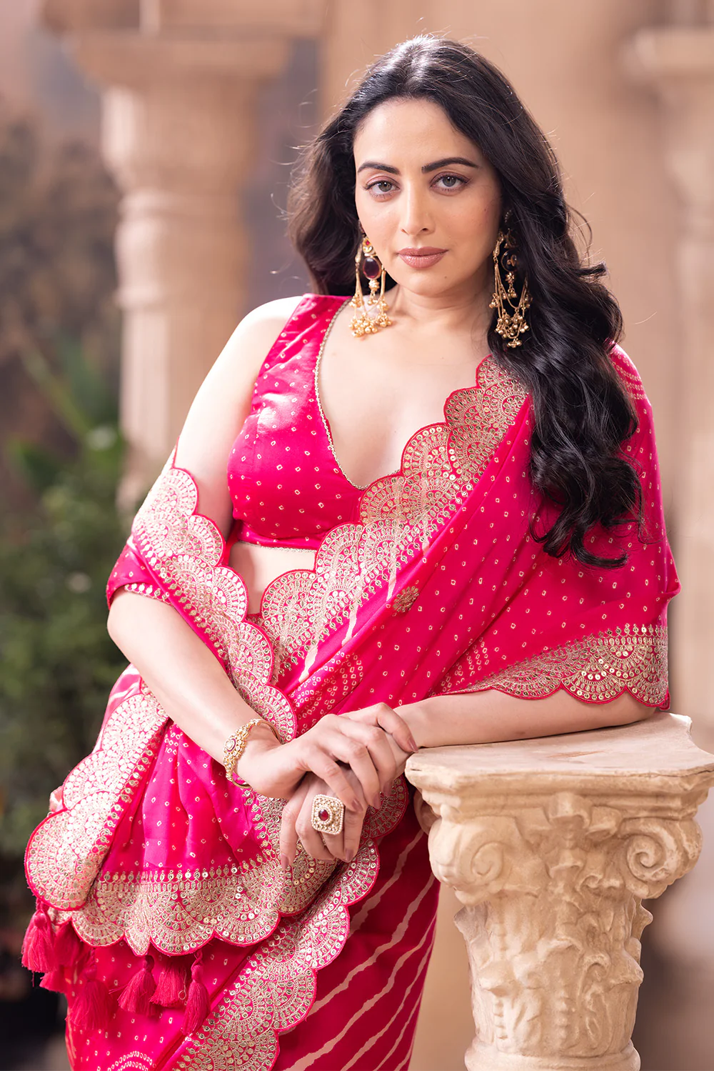 Magenta Pink Gajji Silk Embroidered and Printed Saree - Image 6