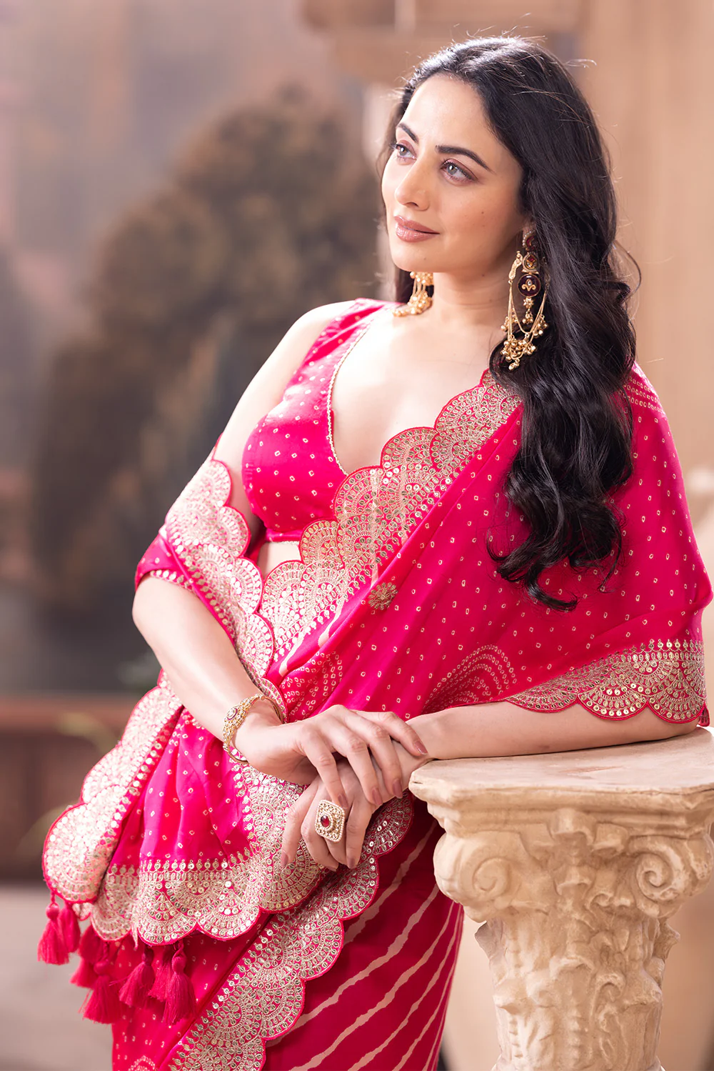 Magenta Pink Gajji Silk Embroidered and Printed Saree - Image 7