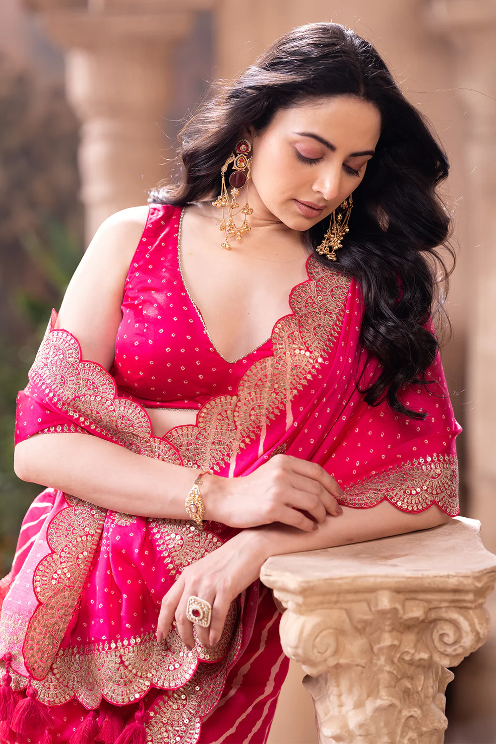 Magenta Pink Gajji Silk Embroidered and Printed Saree - Image 8