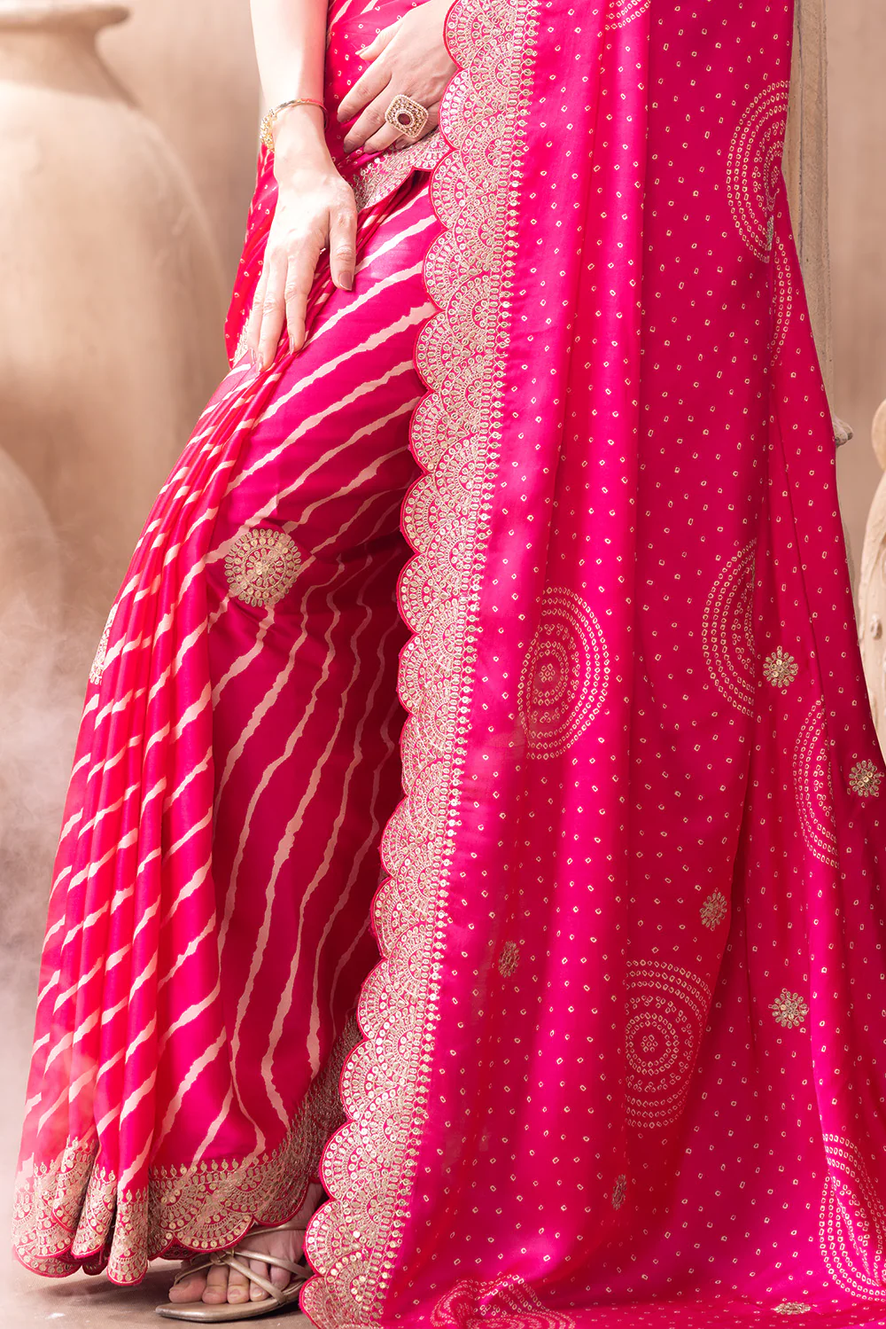 Magenta Pink Gajji Silk Embroidered and Printed Saree - Image 9