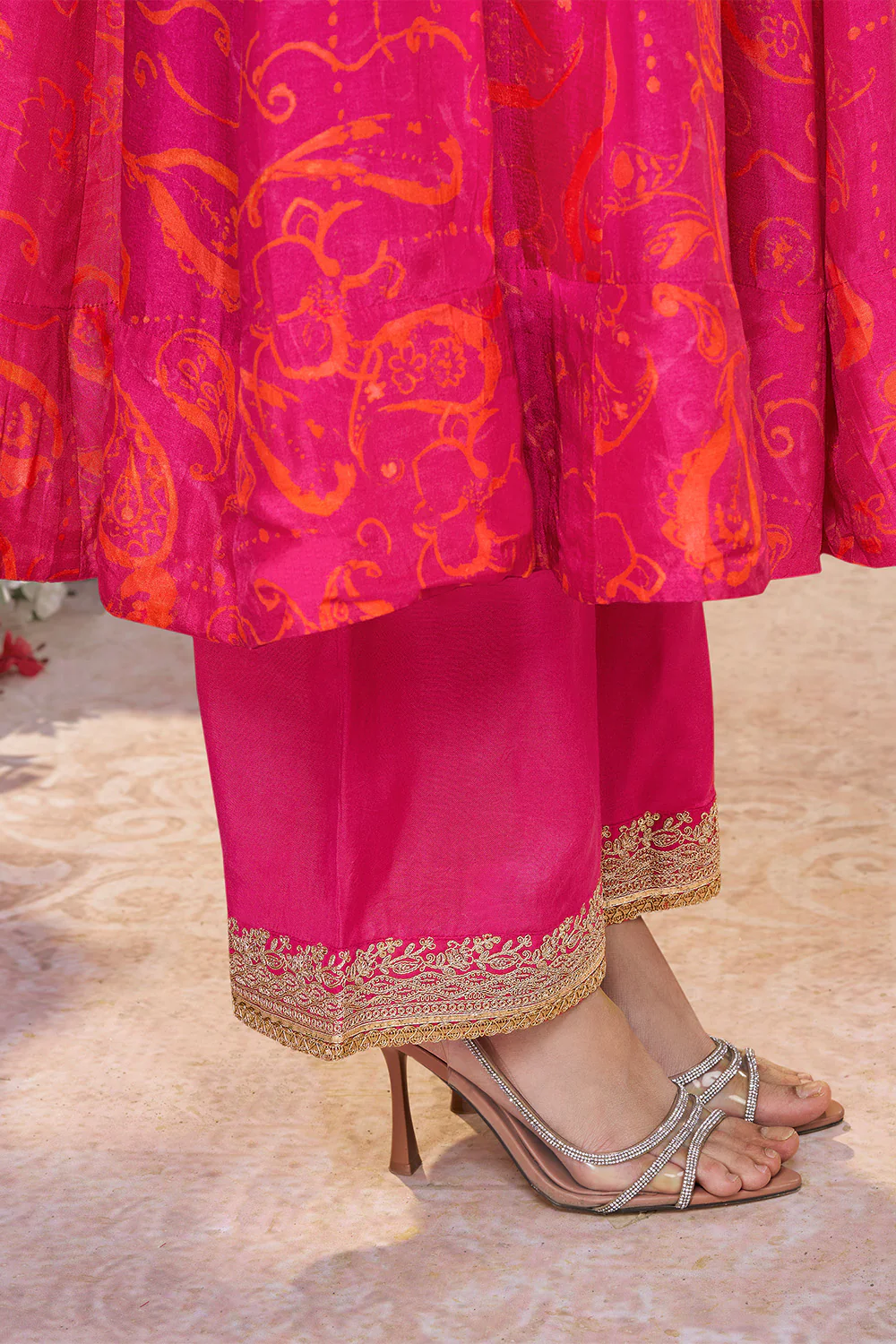 Magenta Pink Printed & Emboridered Anarkali Suit - Image 7