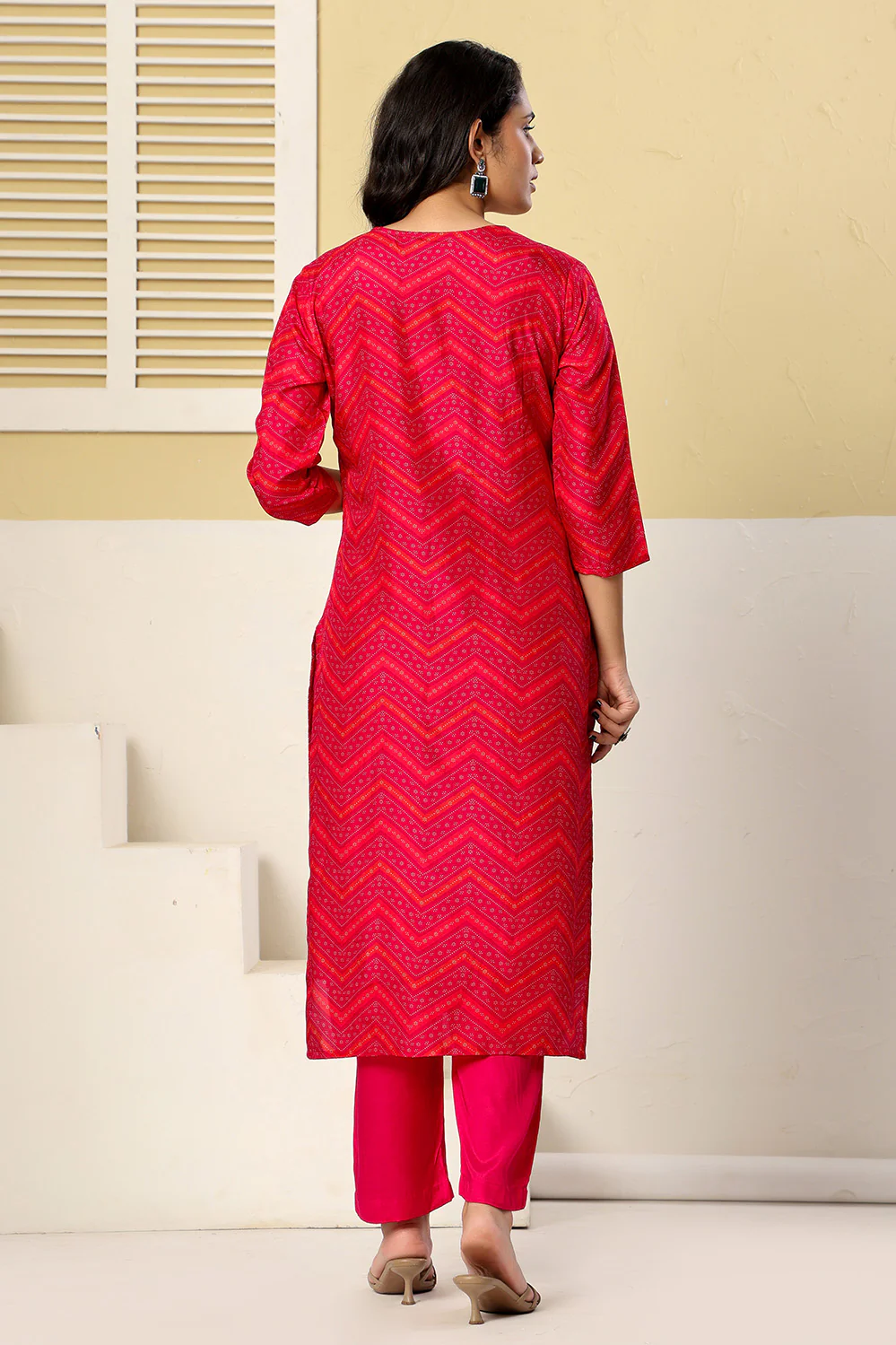 Magenta Pink Printed Embroidered Chanderi Silk Suit Set - Image 3