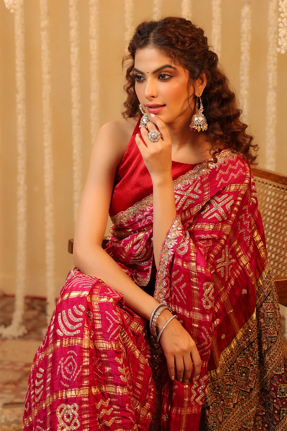 Magenta Pink Pure Gharchola Gajji Silk Printed And Embroidered Saree - Image 10