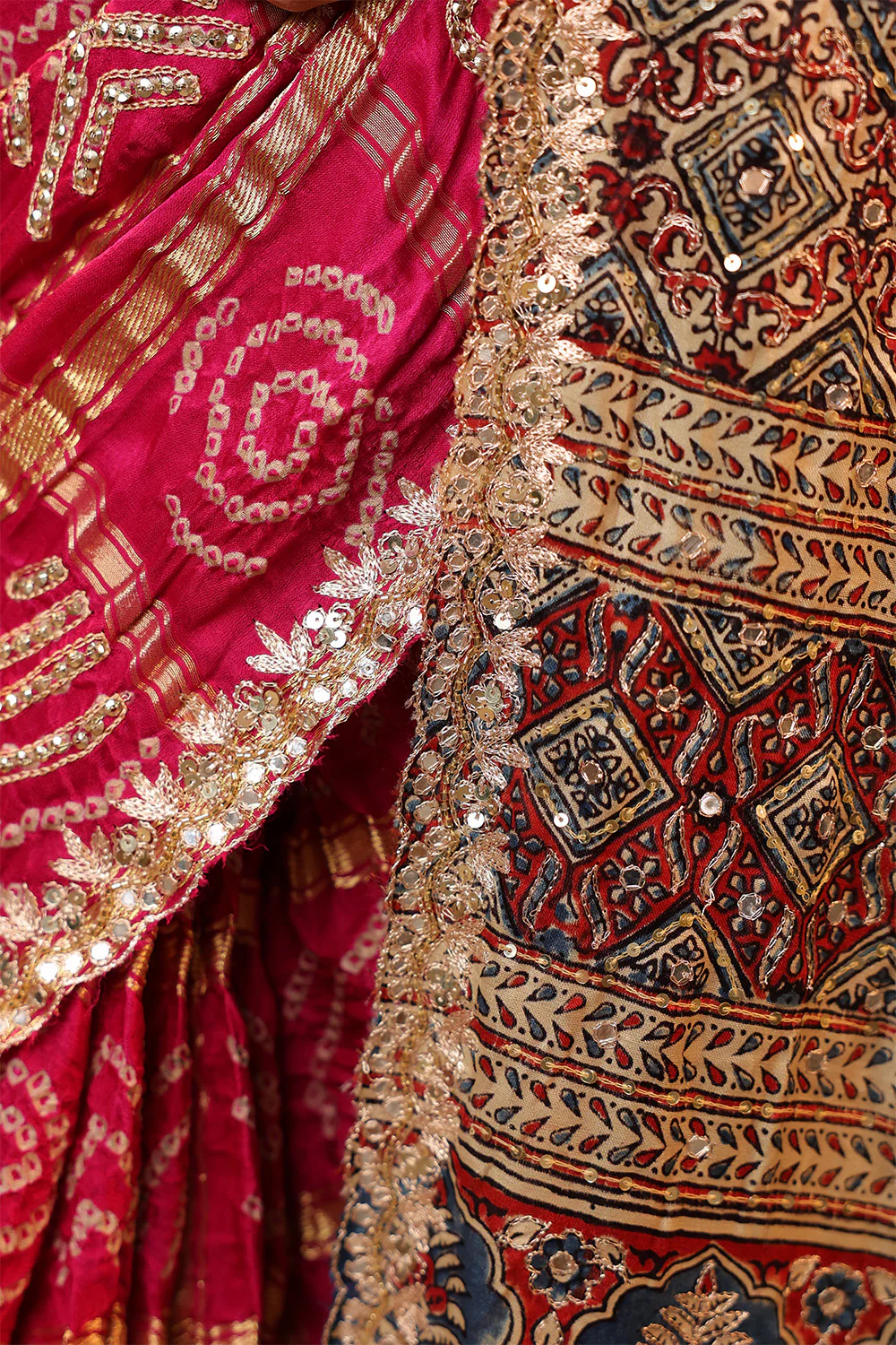 Magenta Pink Pure Gharchola Gajji Silk Printed And Embroidered Saree - Image 14