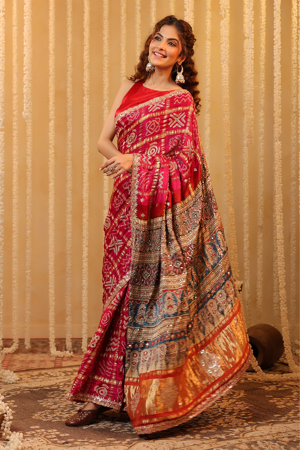 Magenta Pink Pure Gharchola Gajji Silk Printed And Embroidered Saree - Image 6