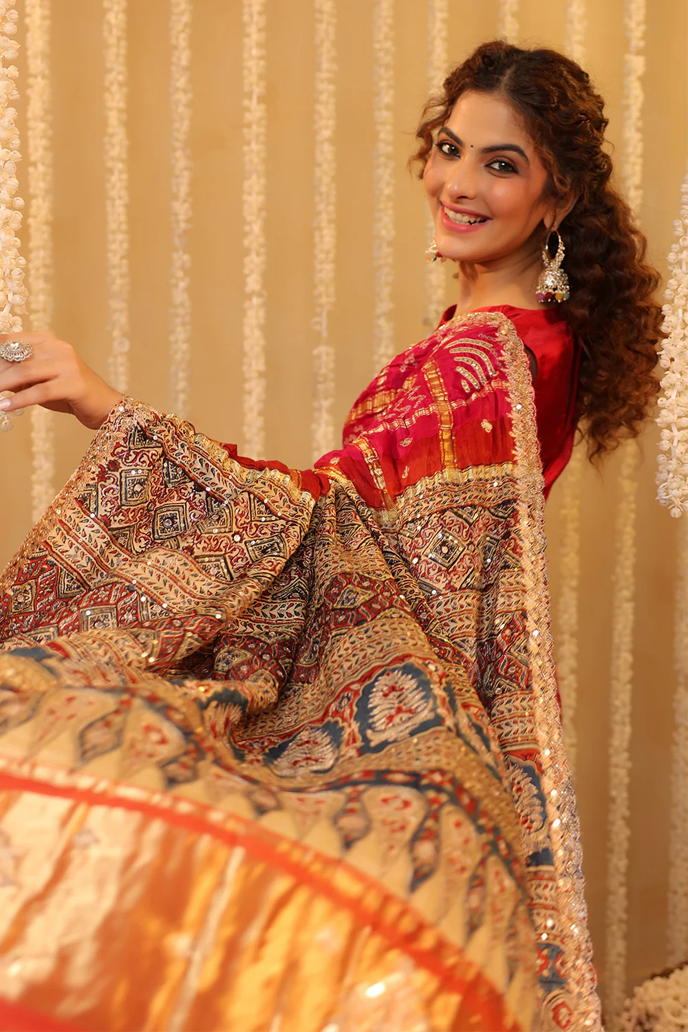 Magenta Pink Pure Gharchola Gajji Silk Printed And Embroidered Saree - Image 8